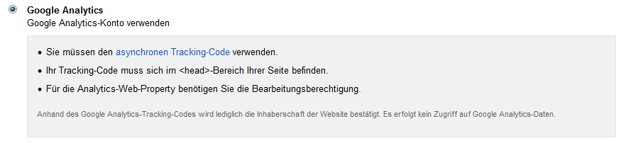 Bestaetigung durch Google Analytics