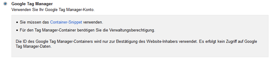Bestaetigung durch den Google Tag Manager