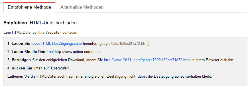 Bestaetigung durch eine HTML Datei